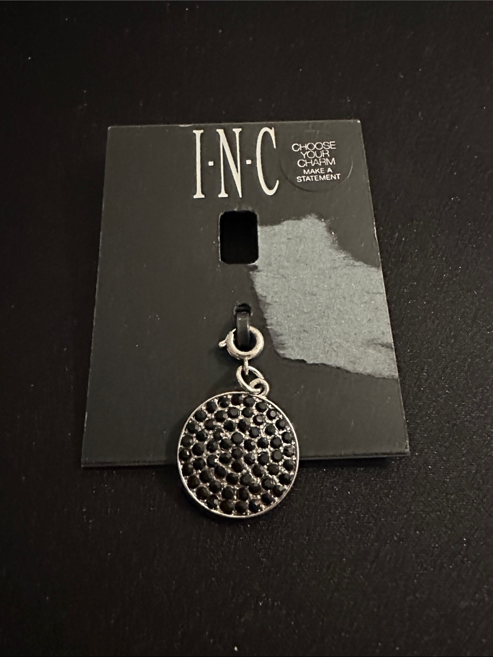 I.N.C. Round Pavé Charm Pendant in Black and Silver
#14